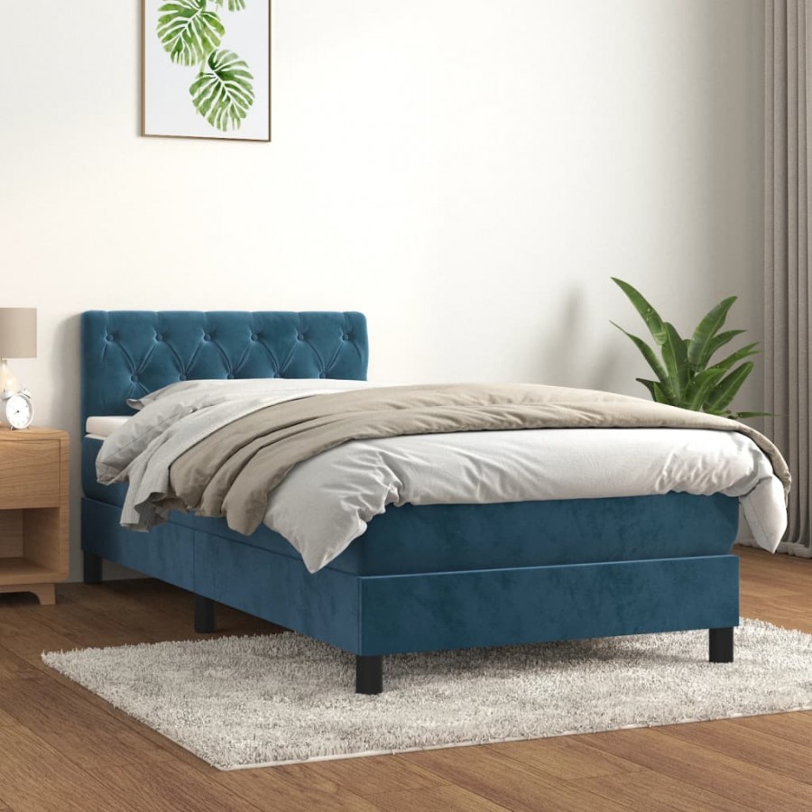 Cadre de lit et matelas Bleu foncé 80x200 cm Velours