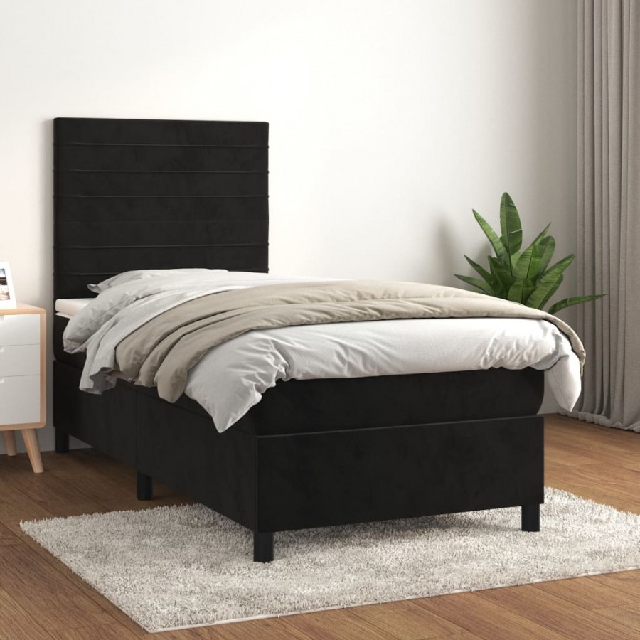 Cadre de lit avec matelas Noir 90x190 cm Velours