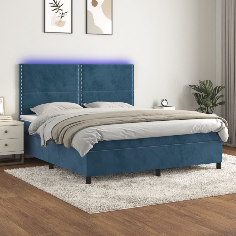 Cadre de lit matelas et LED Bleu foncé 160x200 cm