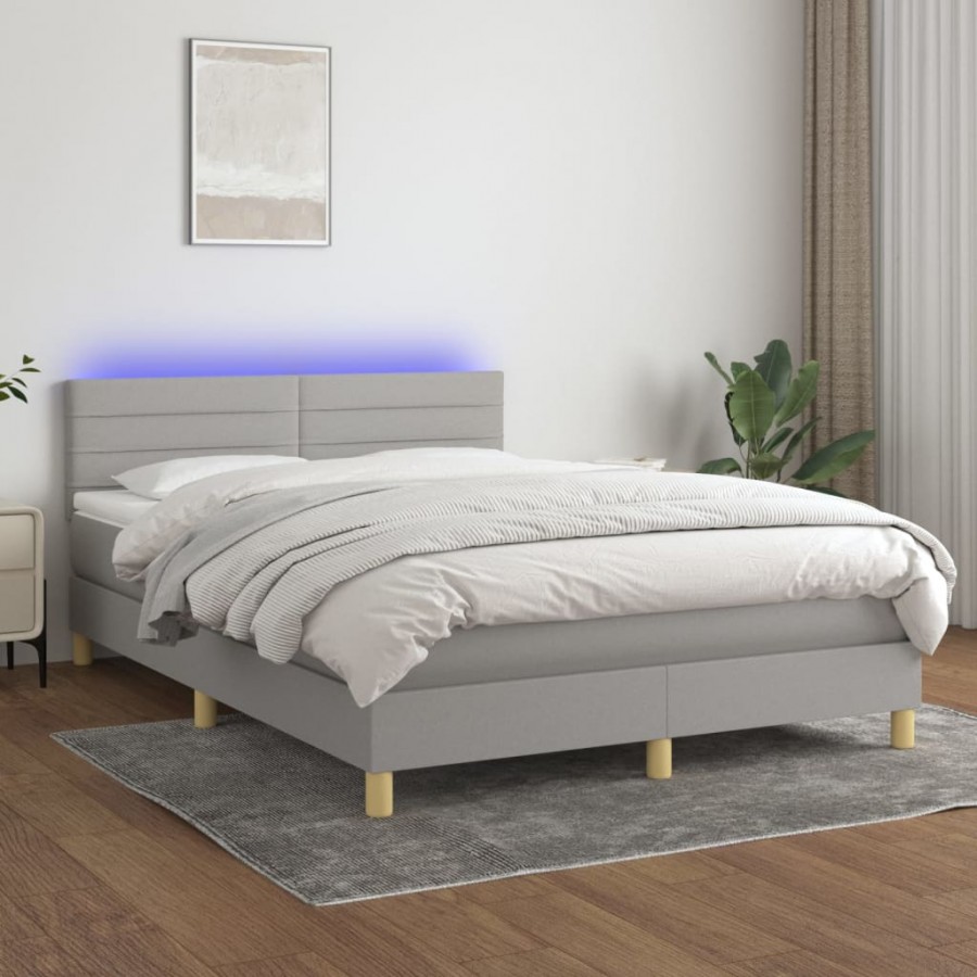 Cadre de lit et matelas et LED Gris clair 140x190 cm