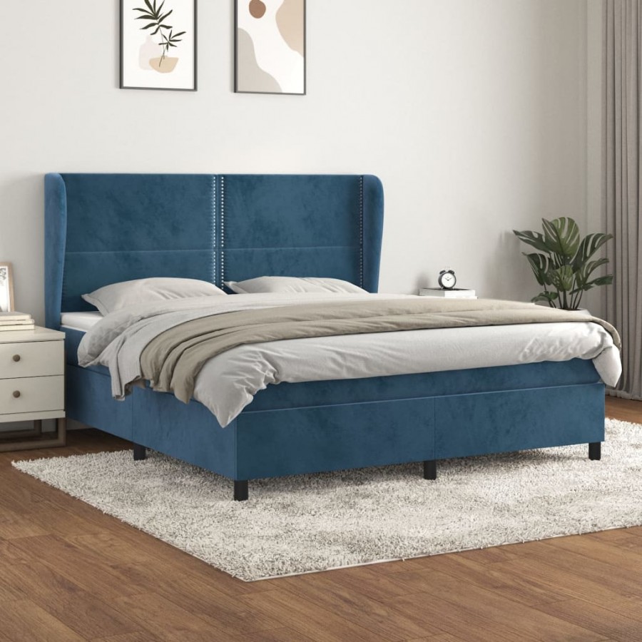 Cadre de lit et matelas Bleu foncé 160x200cm Velours