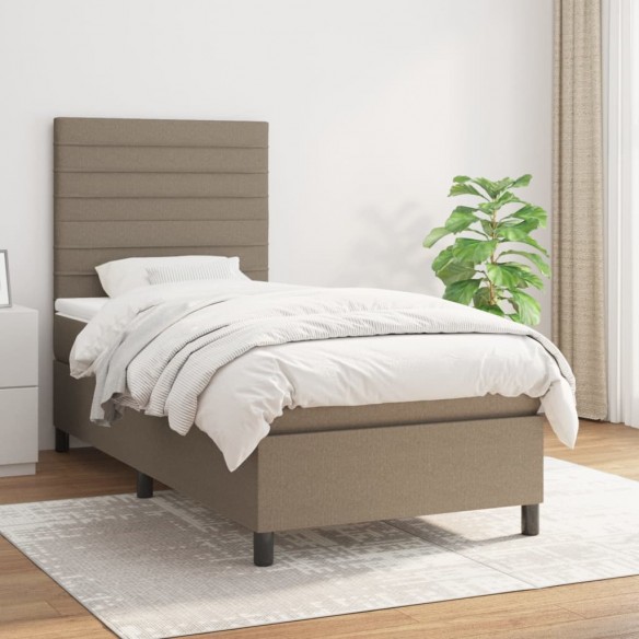 Cadre de lit avec matelas Taupe 90x190 cm Tissu