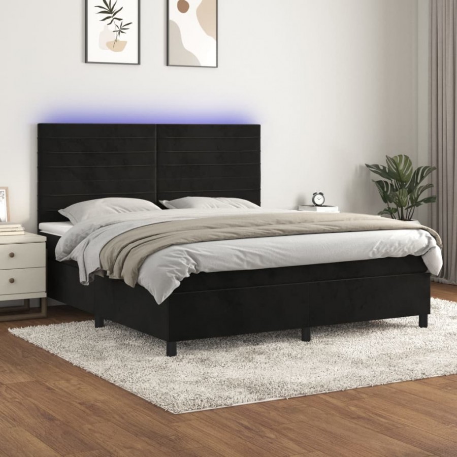 Cadre de lit avec matelas LED Noir 180x200cm Velours