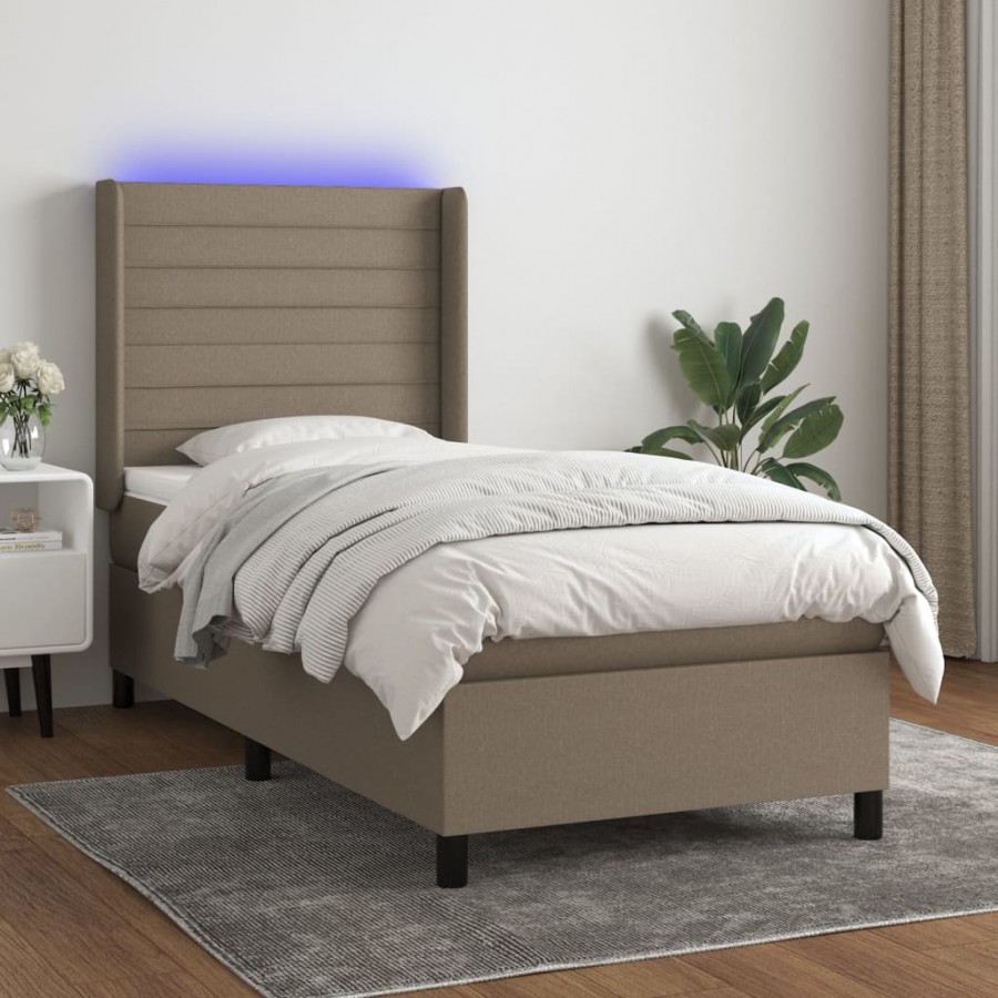 Cadre de lit matelas et LED Taupe 90x190 cm Tissu