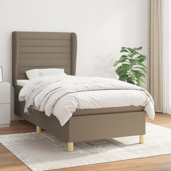 Cadre de lit avec matelas Taupe 90x190 cm Tissu