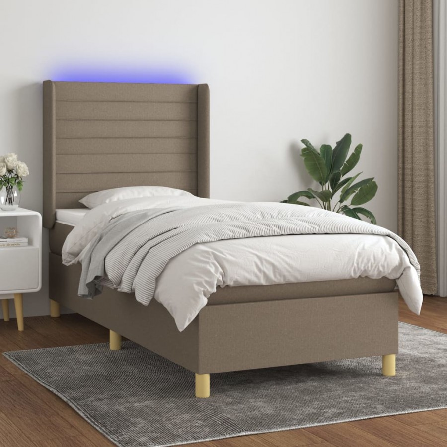 Cadre de lit matelas et LED Taupe 90x200 cm Tissu