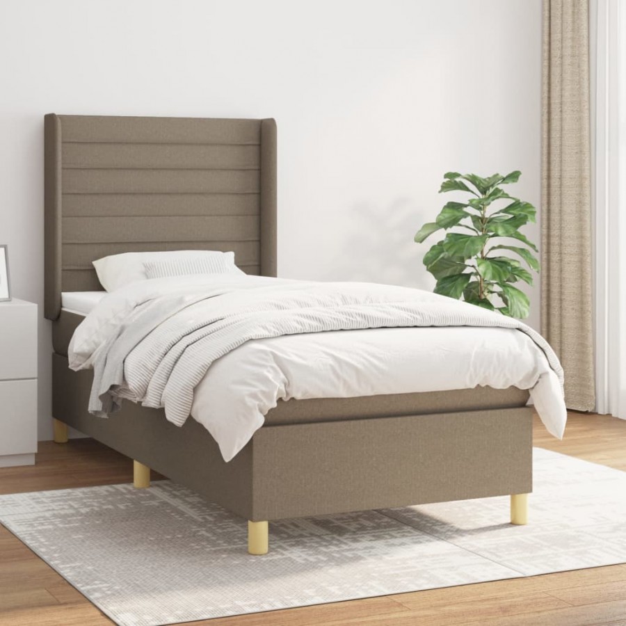 Cadre de lit avec matelas Taupe 90x200 cm Tissu