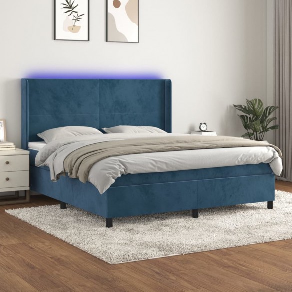 Cadre de lit matelas et LED Bleu foncé 160x200 cm