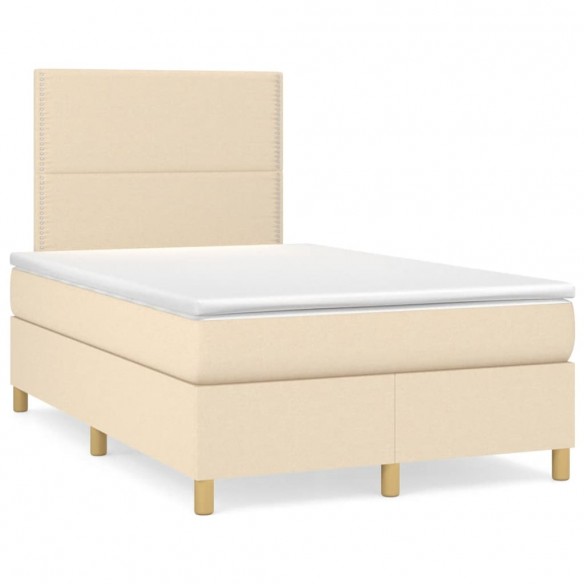 Cadre de lit matelas et LED crème 120x190 cm tissu