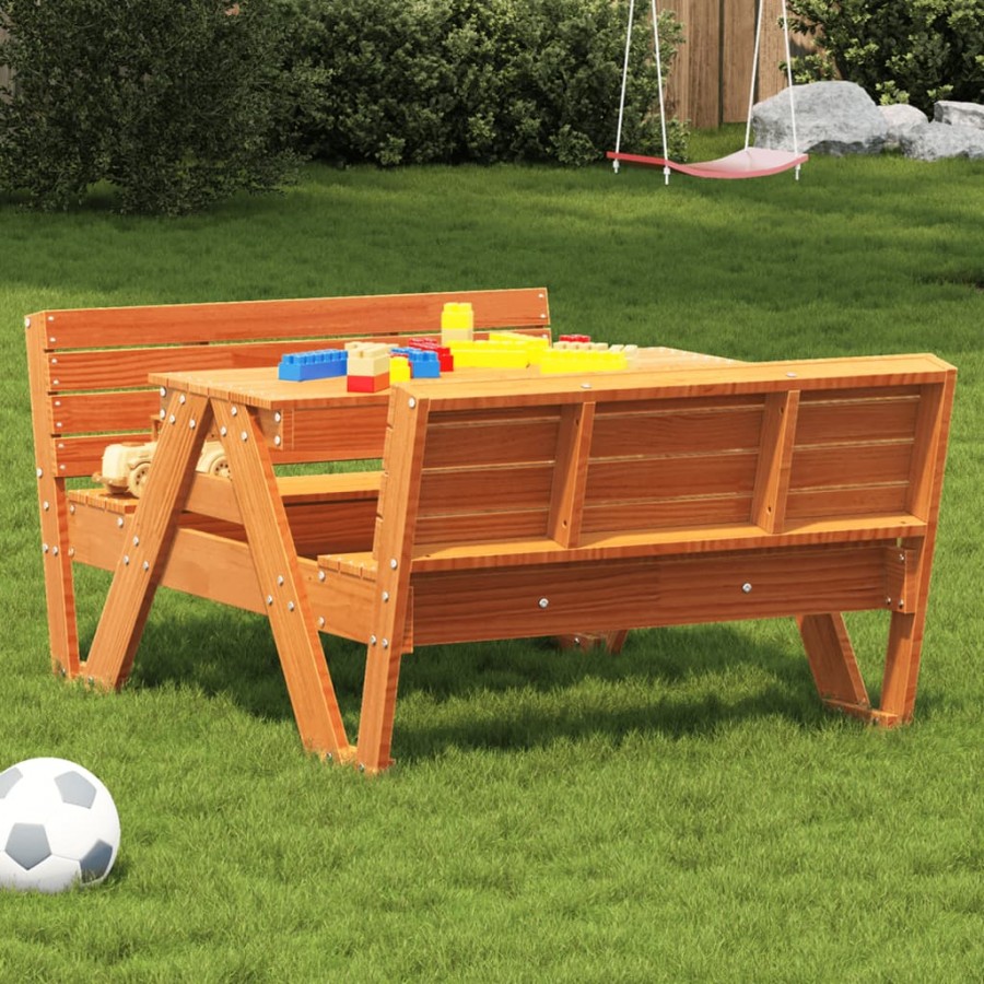 Table de pique-nique pour enfants cire marron bois massif pin