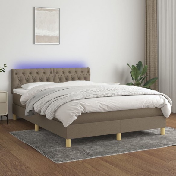 Cadre de lit avec matelas LED Taupe 140x190 cm Tissu