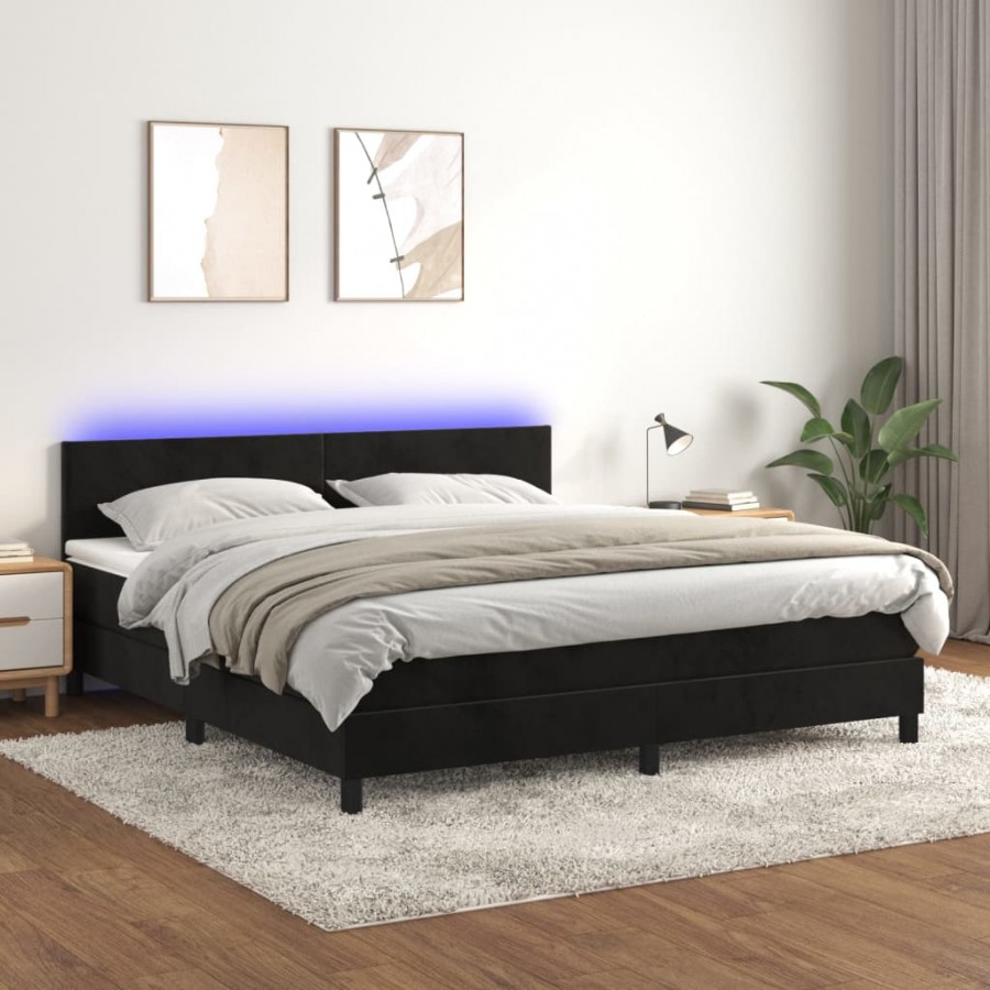 Cadre de lit avec matelas LED Noir 160x200cm Velours