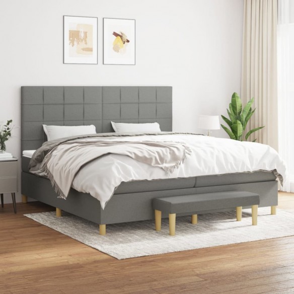 Cadre de lit avec matelas Gris foncé 200x200cm Tissu