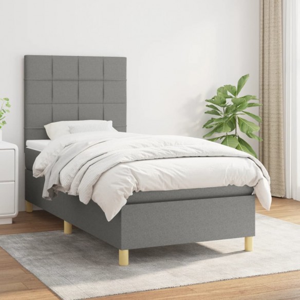 Cadre de lit avec matelas Gris foncé 100x200cm Tissu