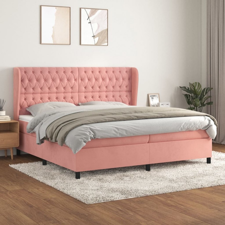 Cadre de lit avec matelas Rose 200x200 cm Velours