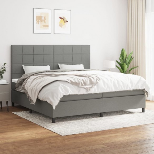 Cadre de lit avec matelas Gris foncé 200x200cm Tissu