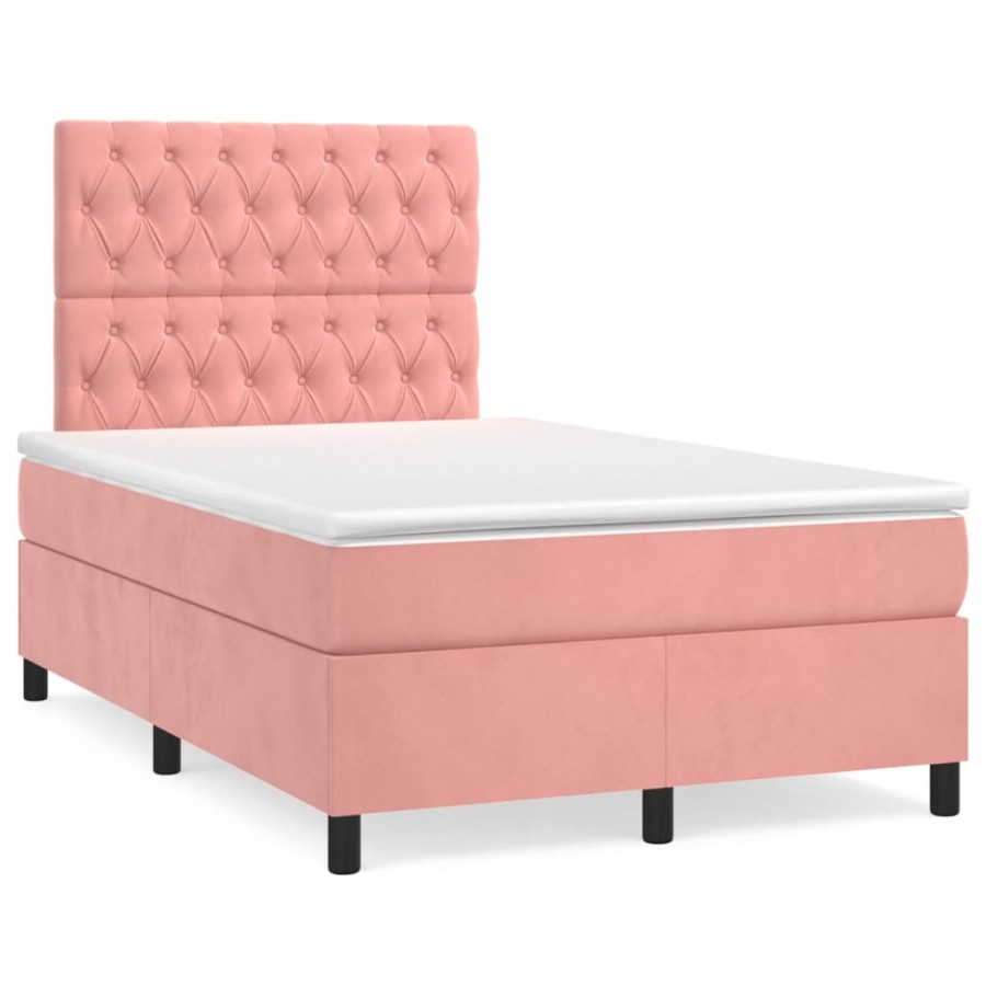 Cadre de lit et matelas LED rose 120x190 cm velours