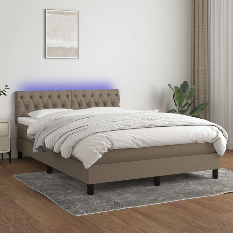 Cadre de lit avec matelas LED Taupe 140x200 cm Tissu