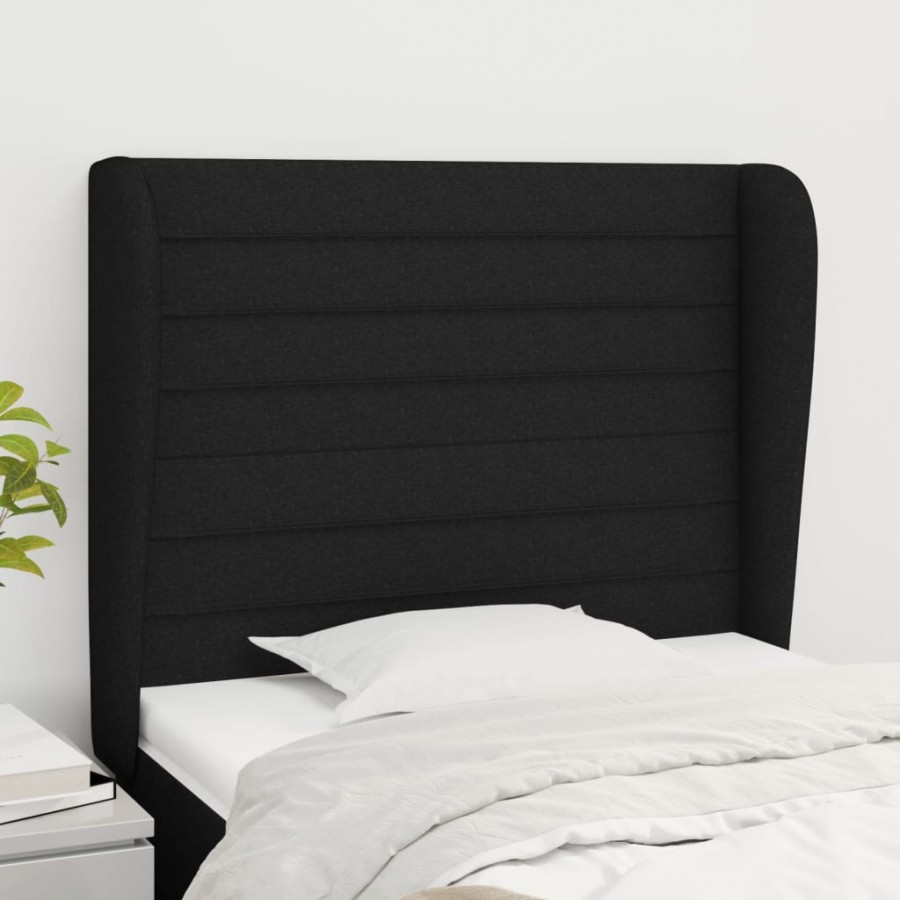 Tête de lit avec oreilles Noir 83x23x118/128 cm Tissu