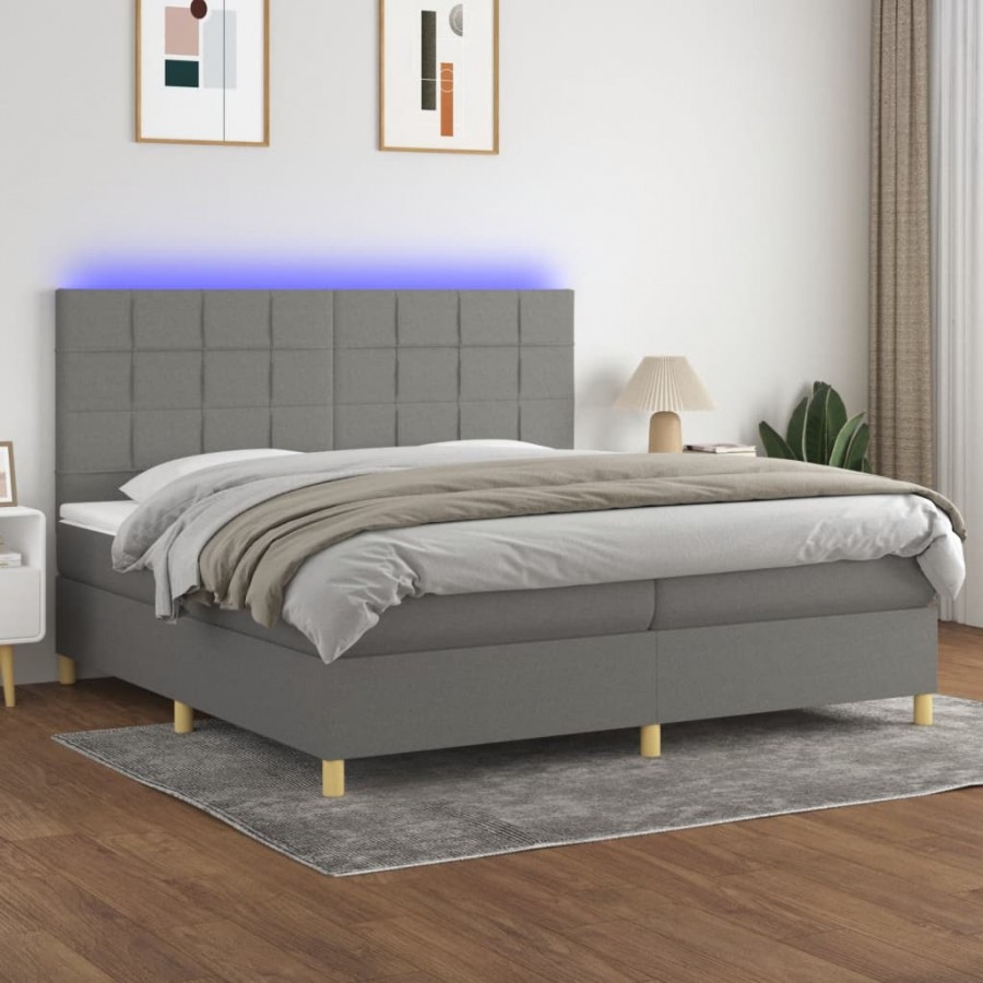 Cadre de lit et matelas et LED Gris foncé 200x200 cm