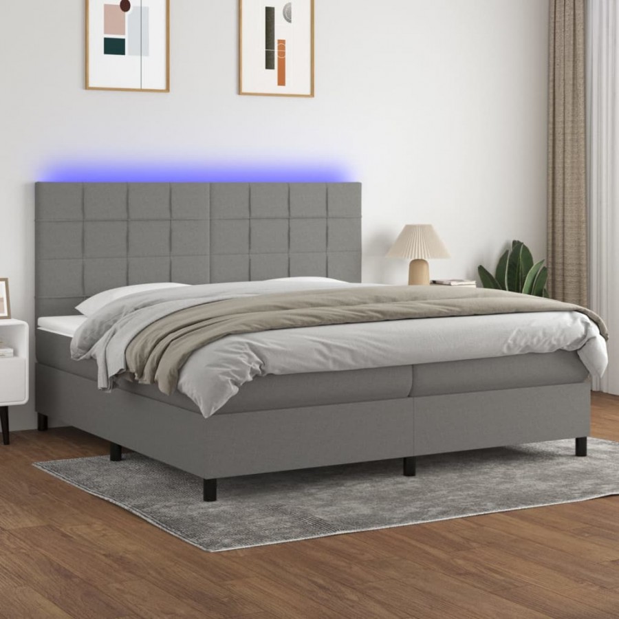 Cadre de lit et matelas et LED Gris foncé 200x200 cm