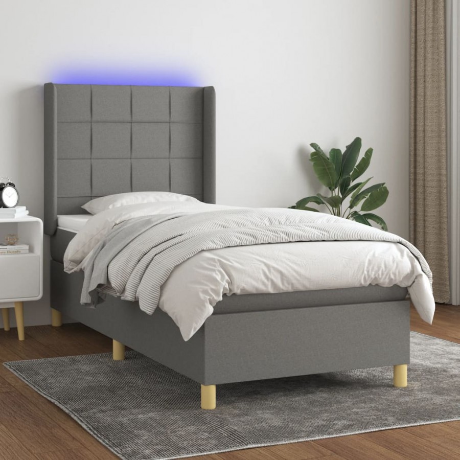 Cadre de lit et matelas et LED Gris foncé 100x200 cm