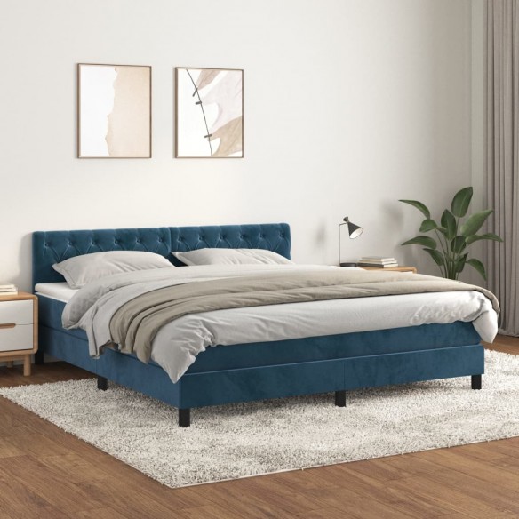 Cadre de lit et matelas Bleu foncé 160x200cm Velours