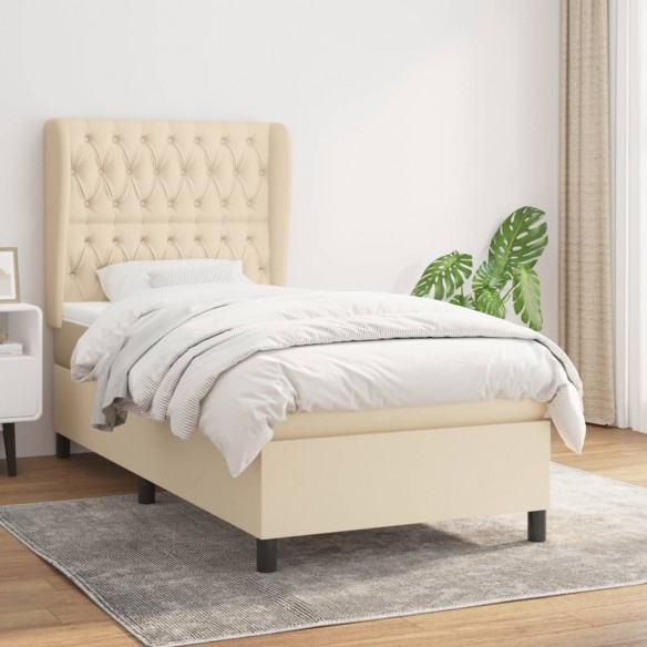 Cadre de lit avec matelas Crème 100x200 cm Tissu