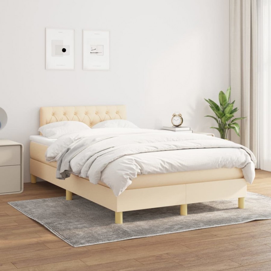 Cadre de lit avec matelas Crème 120x200 cm Tissu