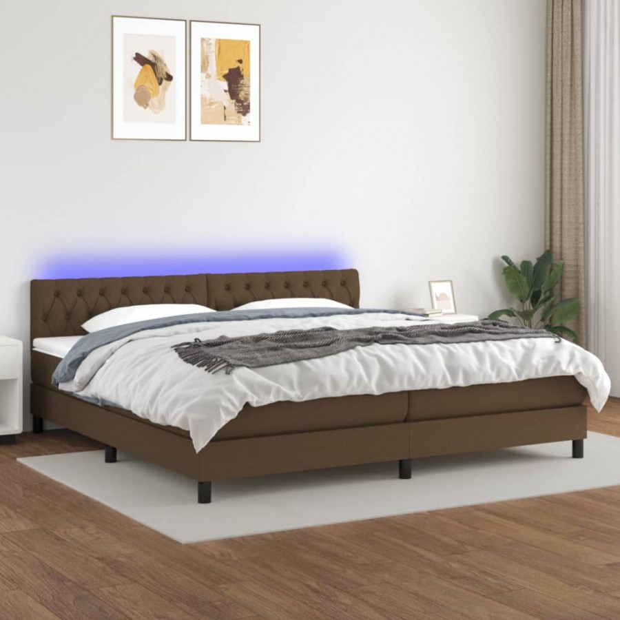 Cadre de lit matelas et LED Marron foncé 200x200 cm