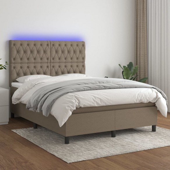 Cadre de lit et matelas et LED Taupe 140x200cm Tissu