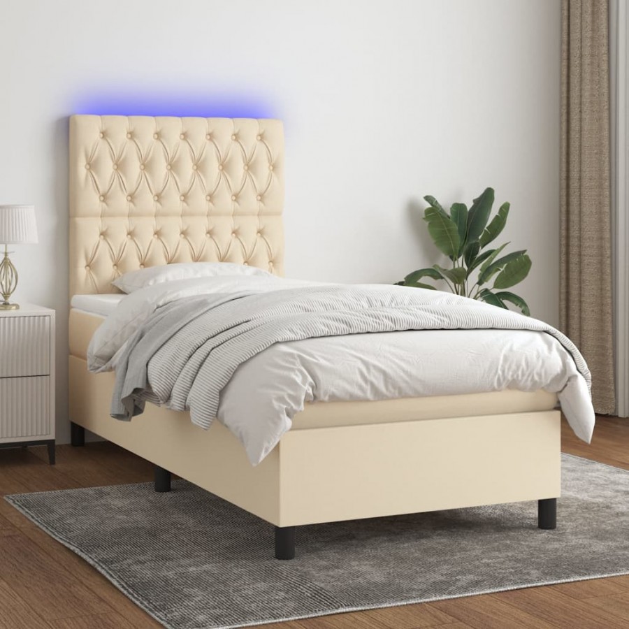 Cadre de lit et matelas et LED Crème 90x200 cm Tissu