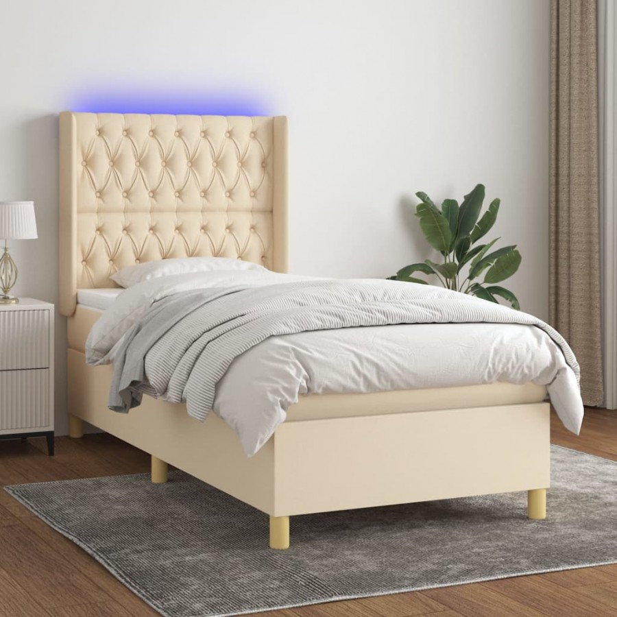 Cadre de lit matelas et LED Crème 90x200 cm Tissu