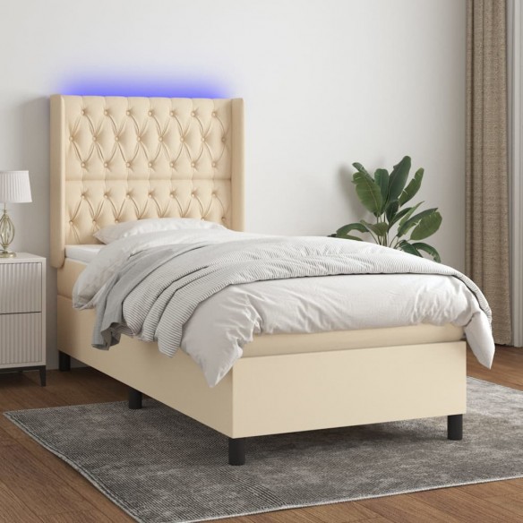 Cadre de lit matelas et LED Crème 90x200 cm Tissu