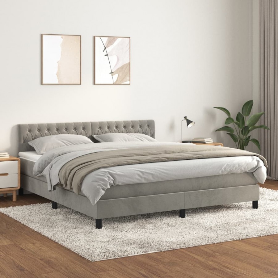 Cadre de lit et matelas Gris clair 180x200cm Velours