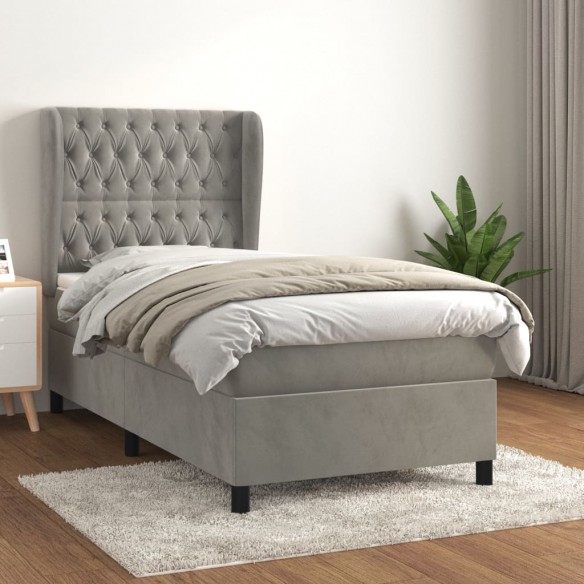 Cadre de lit et matelas Gris clair 90x190 cm Velours