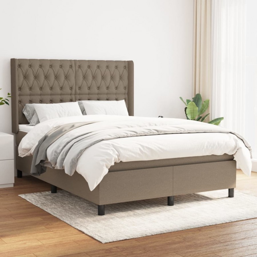 Cadre de lit avec matelas Taupe 140x200 cm Tissu