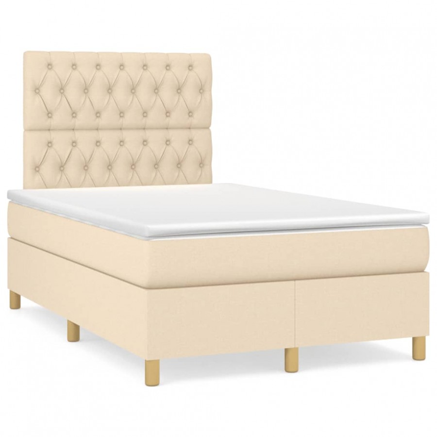 Cadre de lit matelas et LED crème 120x190 cm tissu