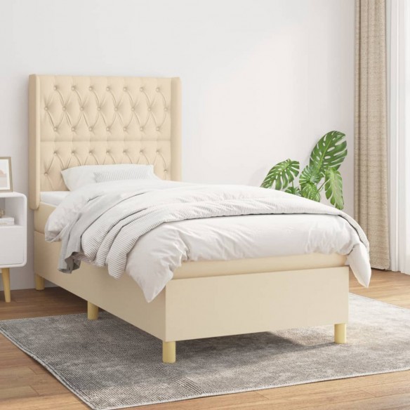 Cadre de lit avec matelas Crème 90x200 cm Tissu