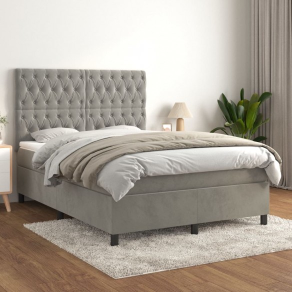 Cadre de lit et matelas Gris clair 140x190cm Velours