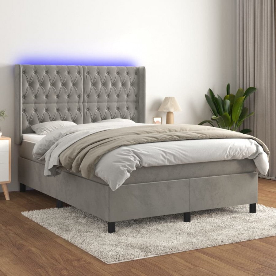 Cadre de lit matelas et LED Gris clair 140x200 cm