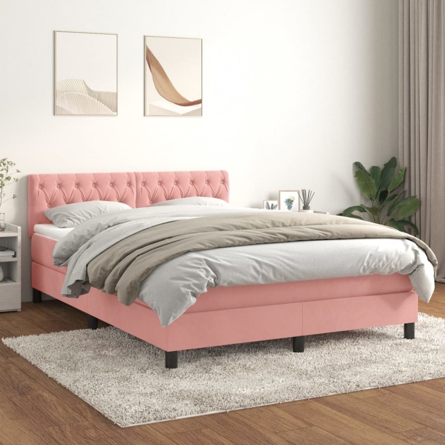 Cadre de lit avec matelas Rose 140x190 cm Velours