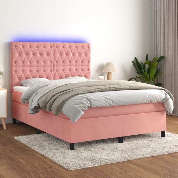 Cadre de lit matelas et LED Rose 140x190 cm Velours