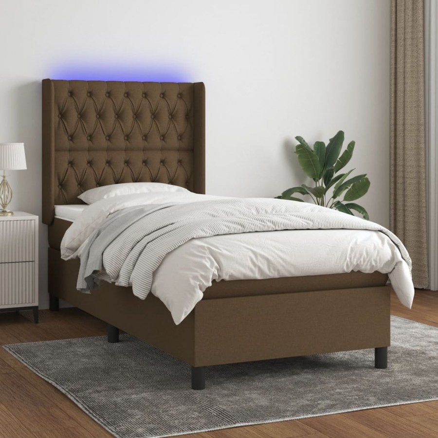 Cadre de lit matelas LED Marron foncé 90x200cm Tissu