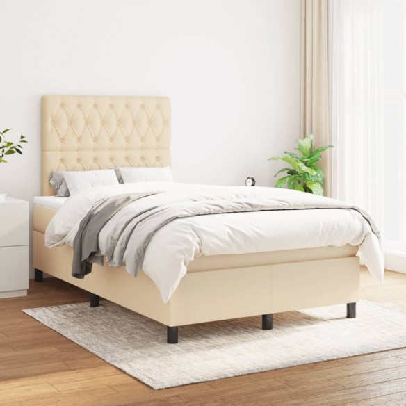 Cadre de lit avec matelas Crème 120x200 cm Tissu