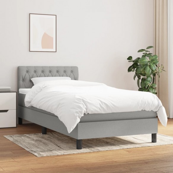 Cadre de lit avec matelas Gris clair 100x200cm Tissu