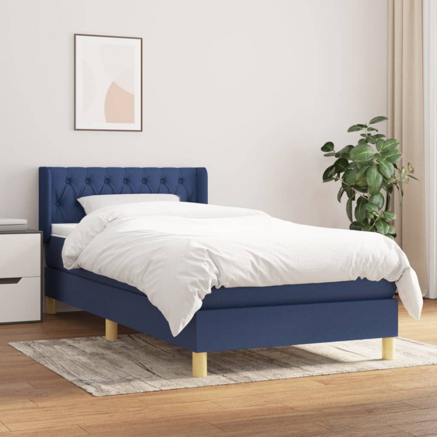 Cadre de lit avec matelas Bleu 90x200 cm Tissu