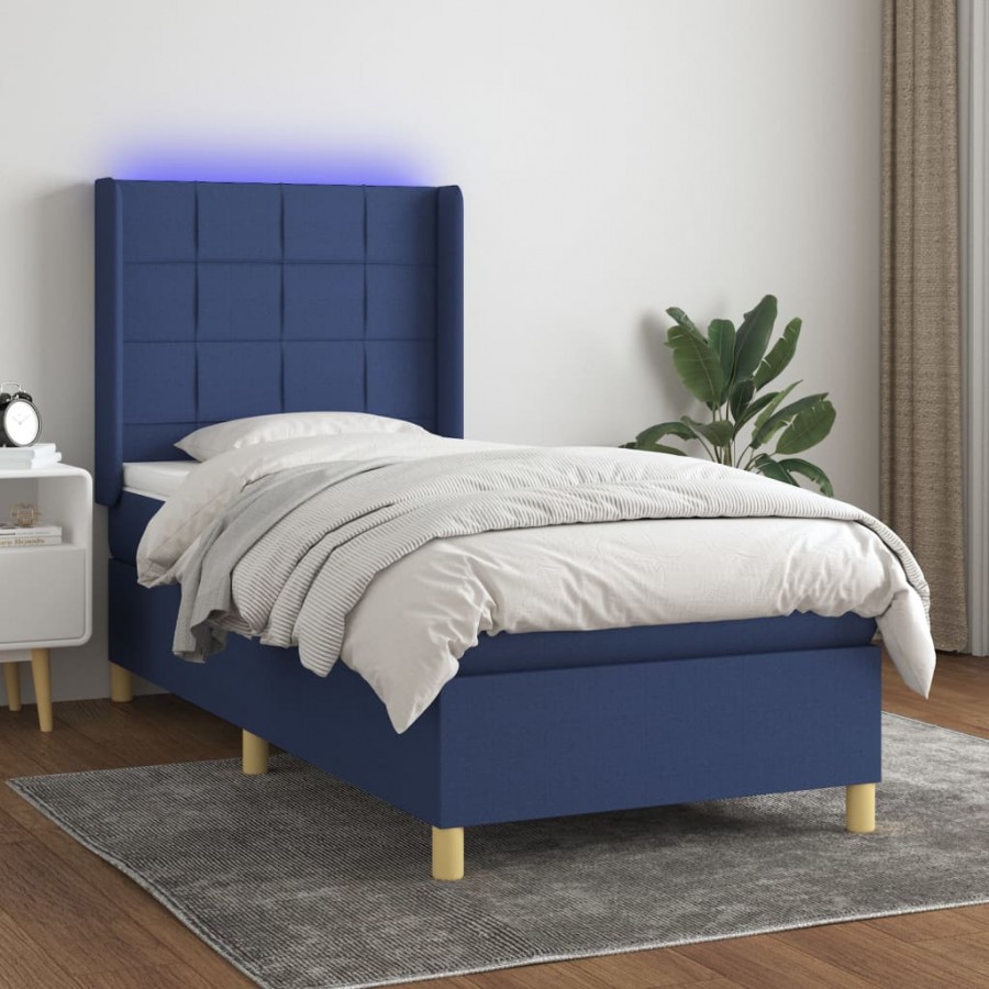 Cadre de lit matelas et LED Bleu 80x200cm Tissu