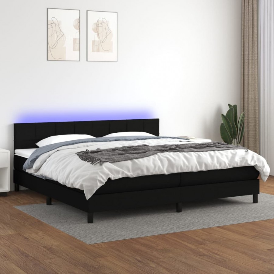 Cadre de lit et matelas et LED Noir 200x200 cm Tissu