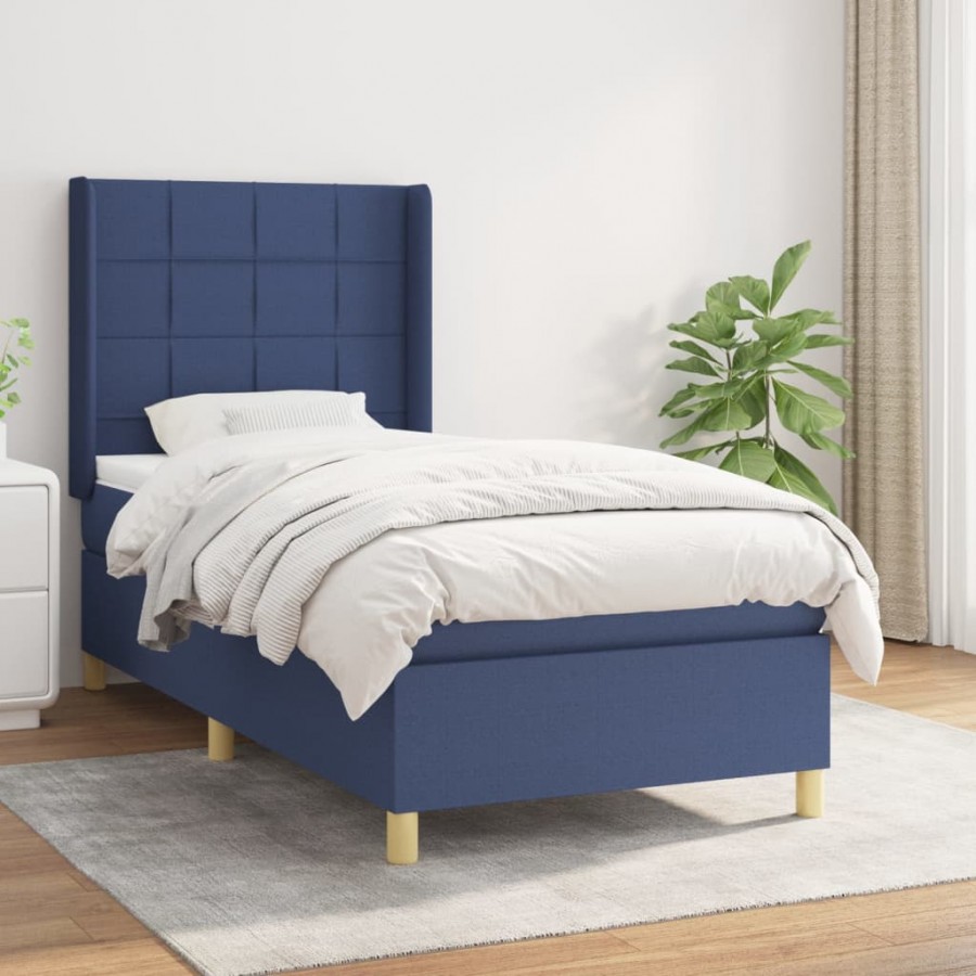 Cadre de lit avec matelas Bleu 90x190 cm Tissu